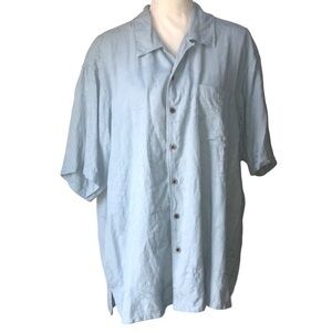 Joseph And Feiss Comfy 100% Silk Light blue Leafy Pattern Shirt Size XXL